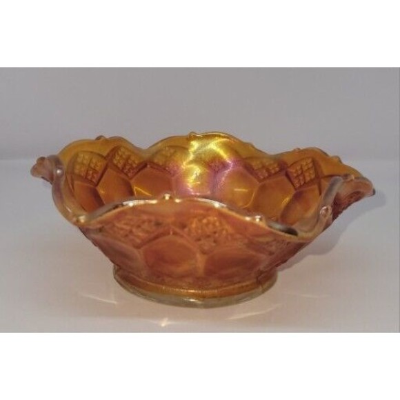 Vintage Iridescent Marigold CARNIVAL Bon Bon Dish 5 " Dia. Diamonds - Picture 1 of 7